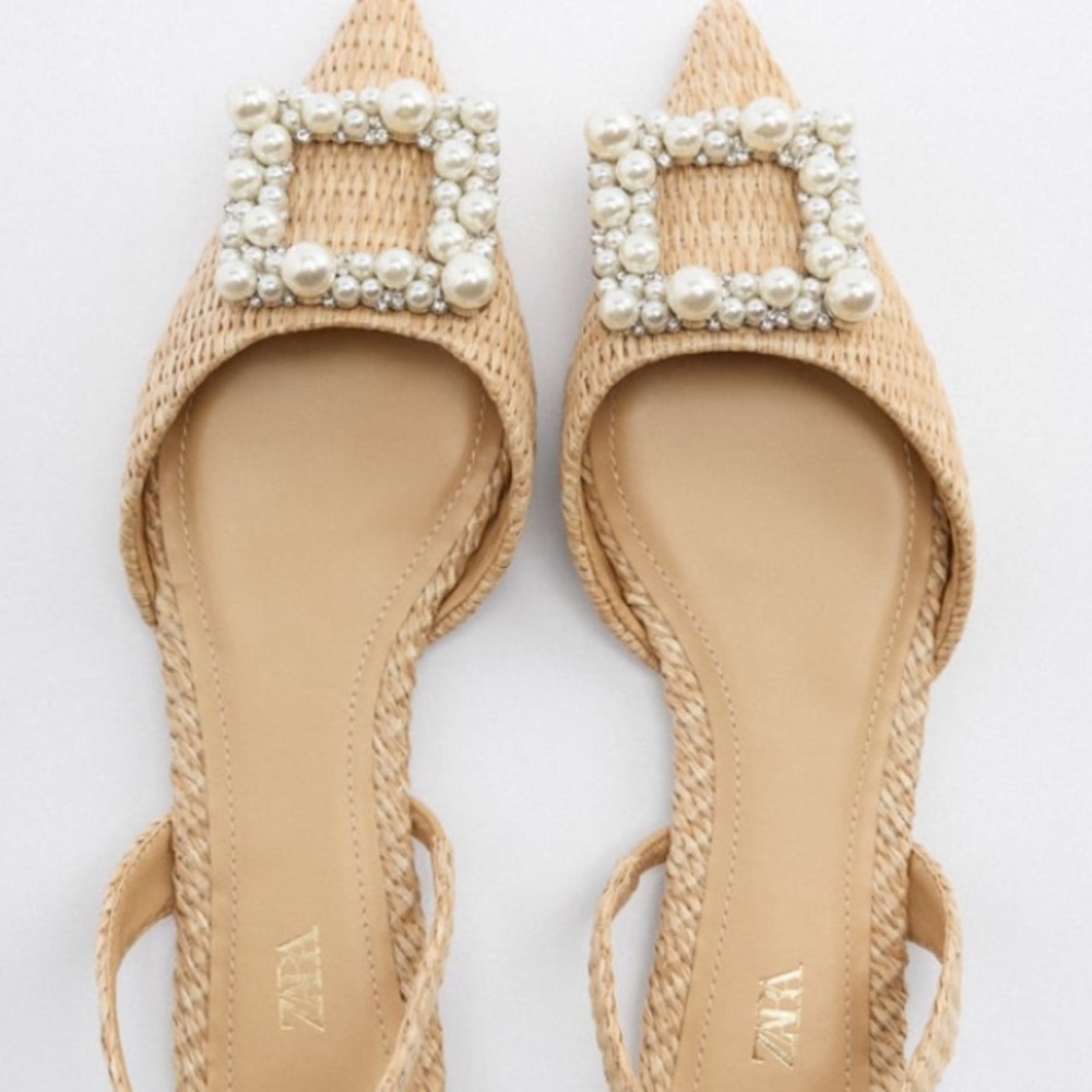 Zara pearl embellished flat slingbacks NWT - Picture 3 of 9